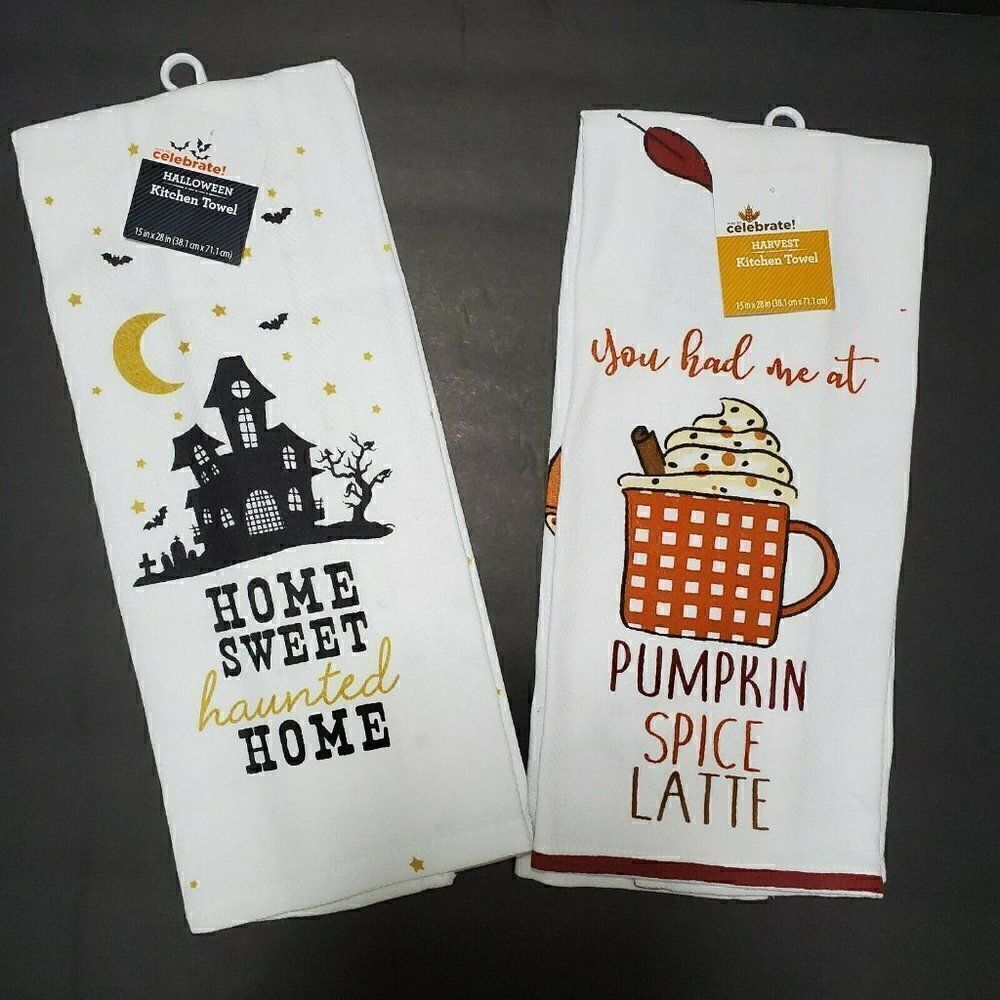 Kitchen Tea Towels Pumpkin Spice Latte Halloween‎